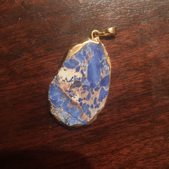 Blue Marble & Gold Edge Pendant - Picture 2 of 3